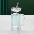 Square Glass Straw Cup with Lid