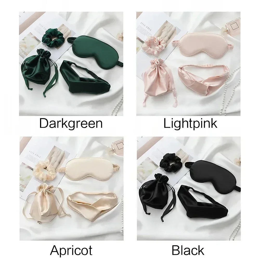 Silky Sleep Mask Set, 4 Piece Eye Mask with Headband, Hair Tie and Storage Bag