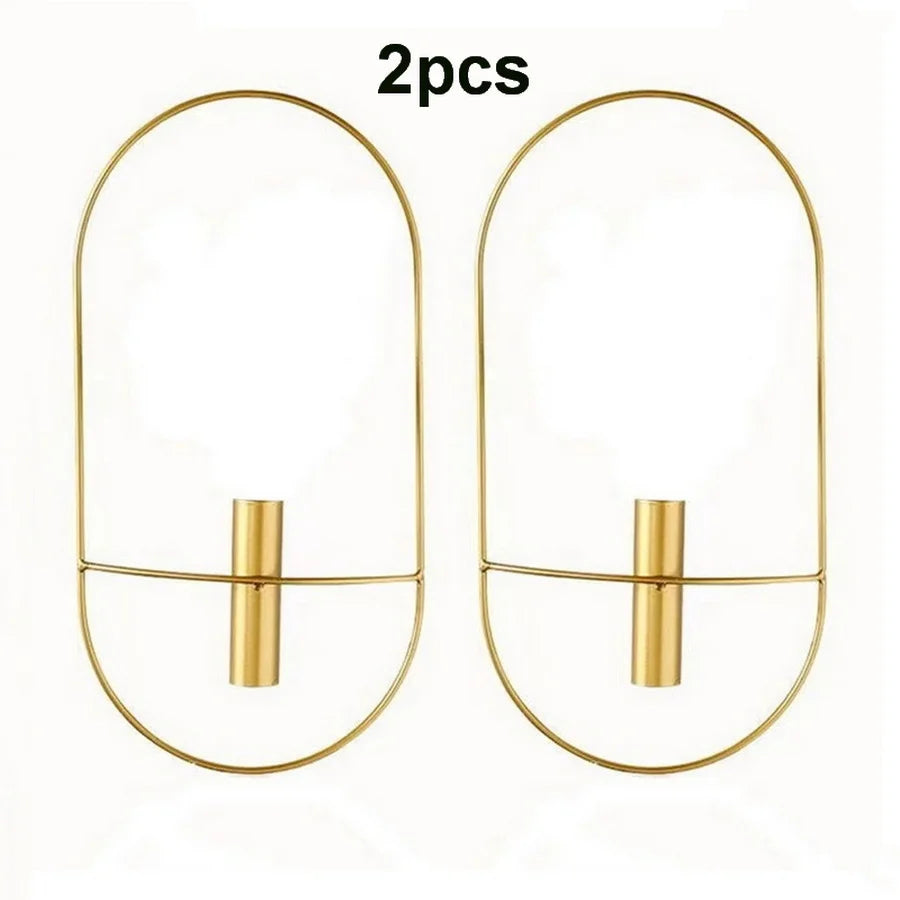 Oval Metal Geometric Wall Vase, Set of 2 Gold Wall Mounted Flower Rack