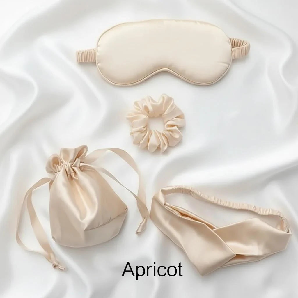Silky Sleep Mask Set, 4 Piece Eye Mask with Headband, Hair Tie and Storage Bag