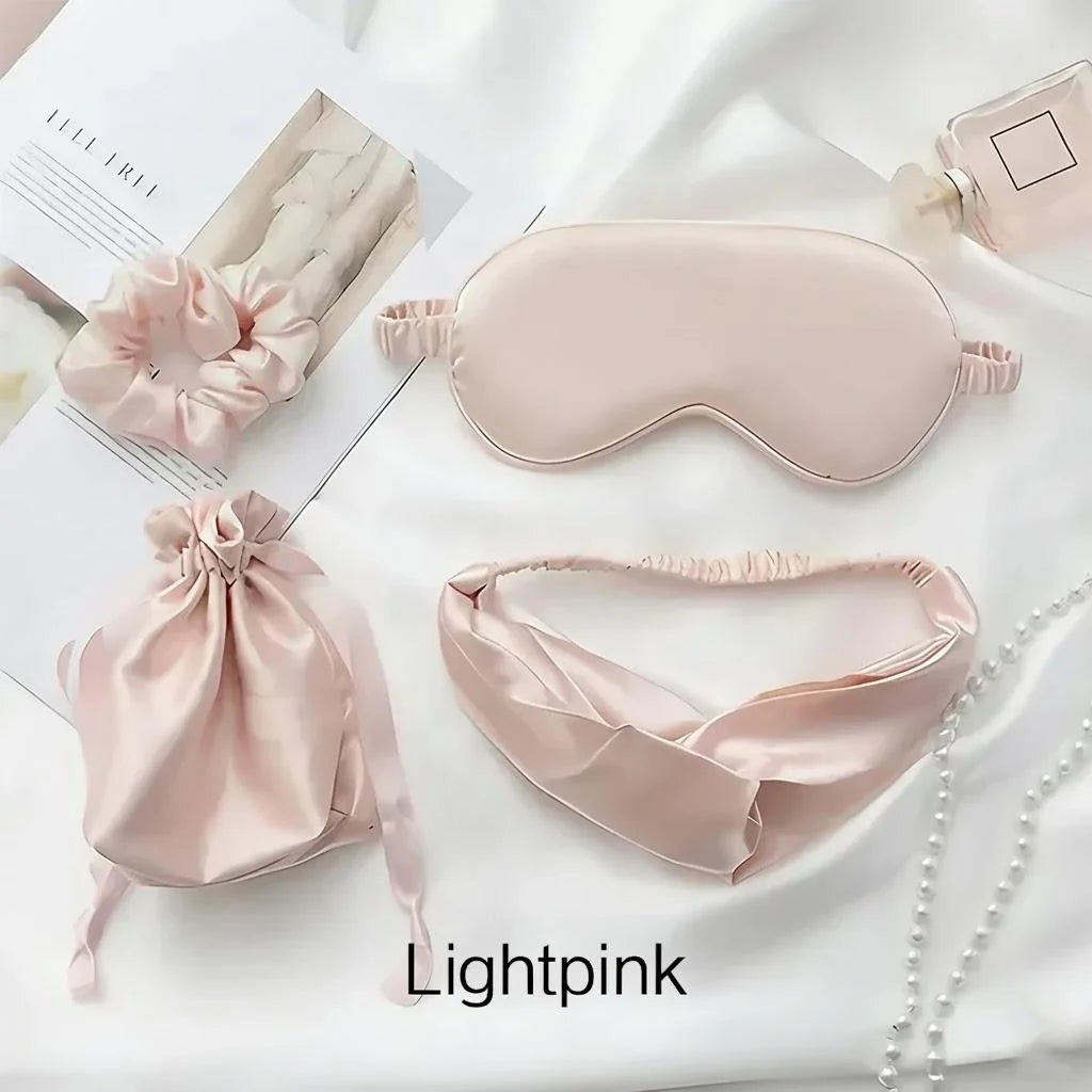 Silky Sleep Mask Set, 4 Piece Eye Mask with Headband, Hair Tie and Storage Bag