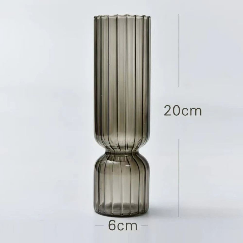 Nordic Striped Glass Vase, Retro Colorful Tabletop Vase for Home Decor