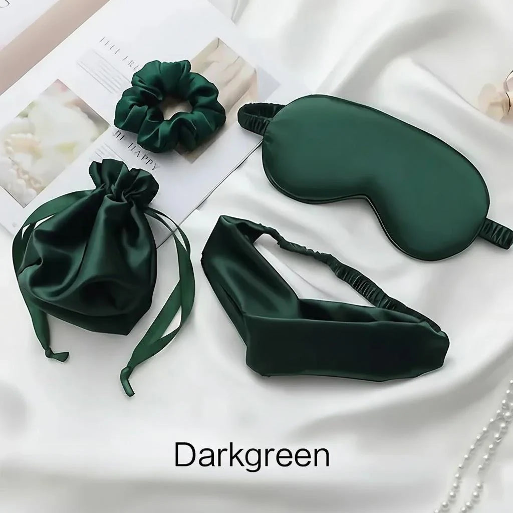 Silky Sleep Mask Set, 4 Piece Eye Mask with Headband, Hair Tie and Storage Bag