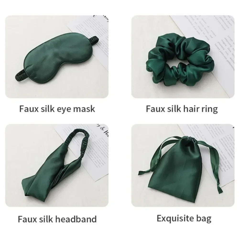 Silky Sleep Mask Set, 4 Piece Eye Mask with Headband, Hair Tie and Storage Bag