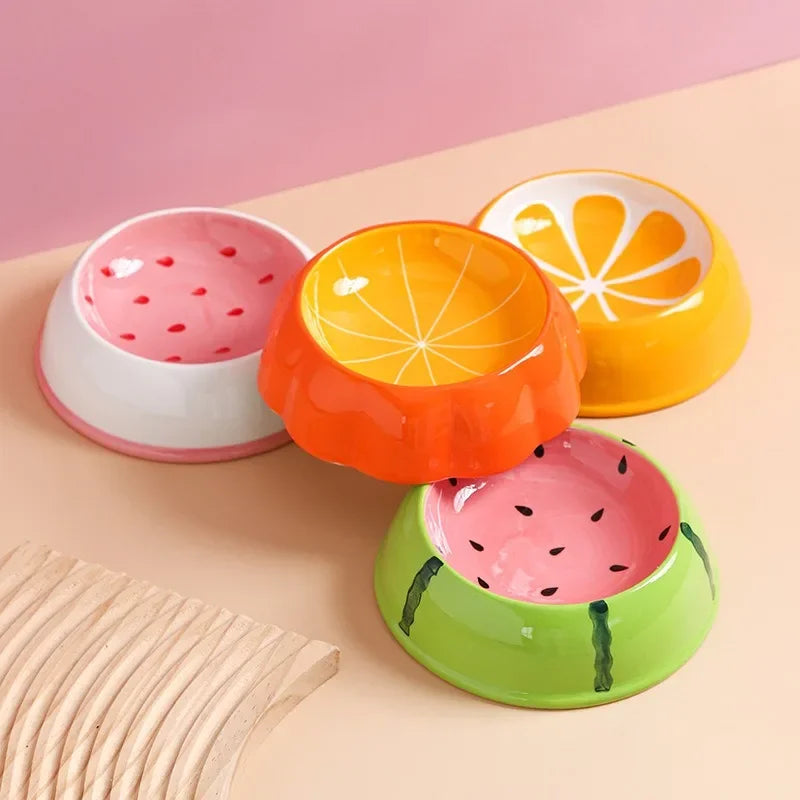 Ceramic Pet Bowl, Fruit Design Food and Water Bowl for Cats and Small Pets