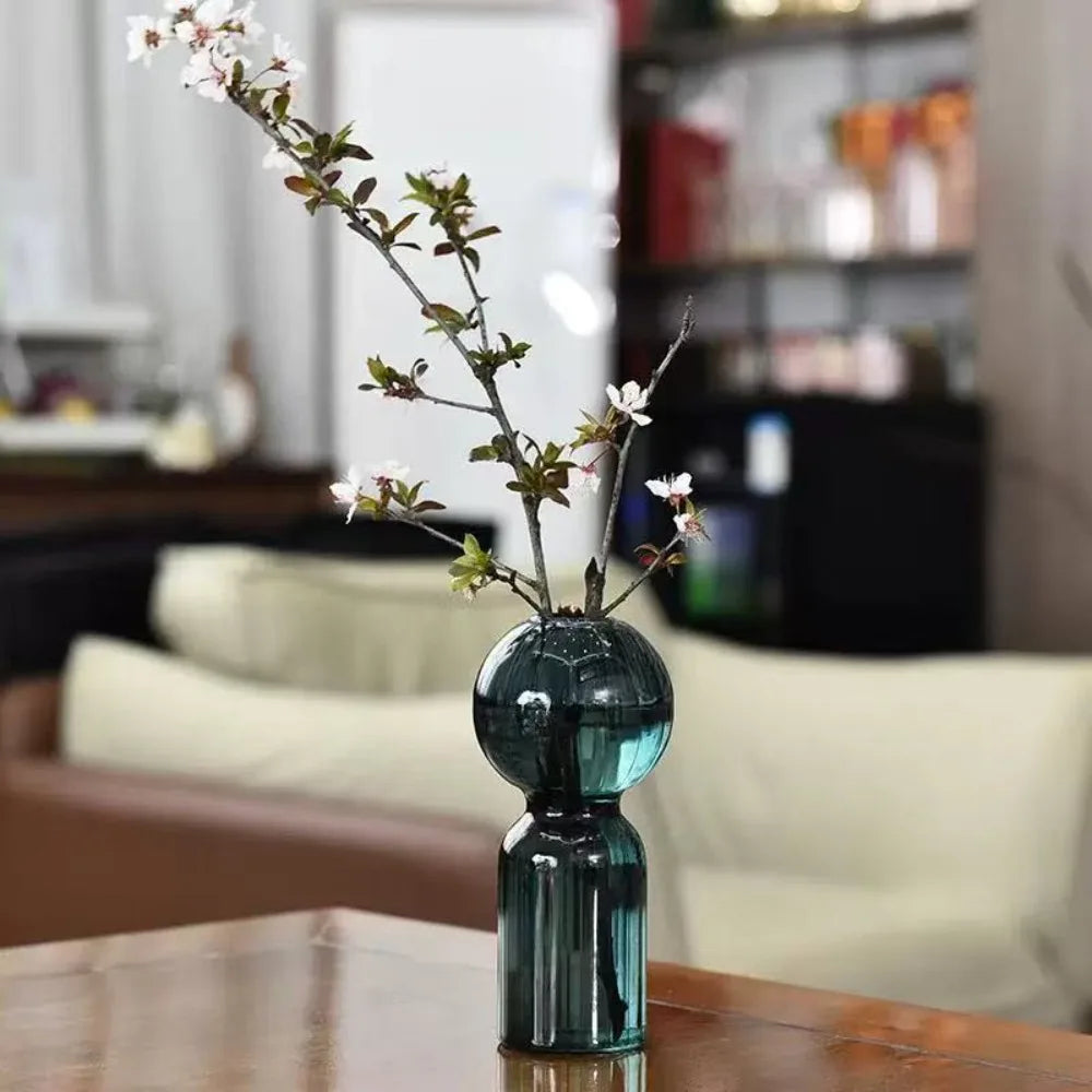 Nordic Striped Glass Vase, Retro Colorful Tabletop Vase for Home Decor