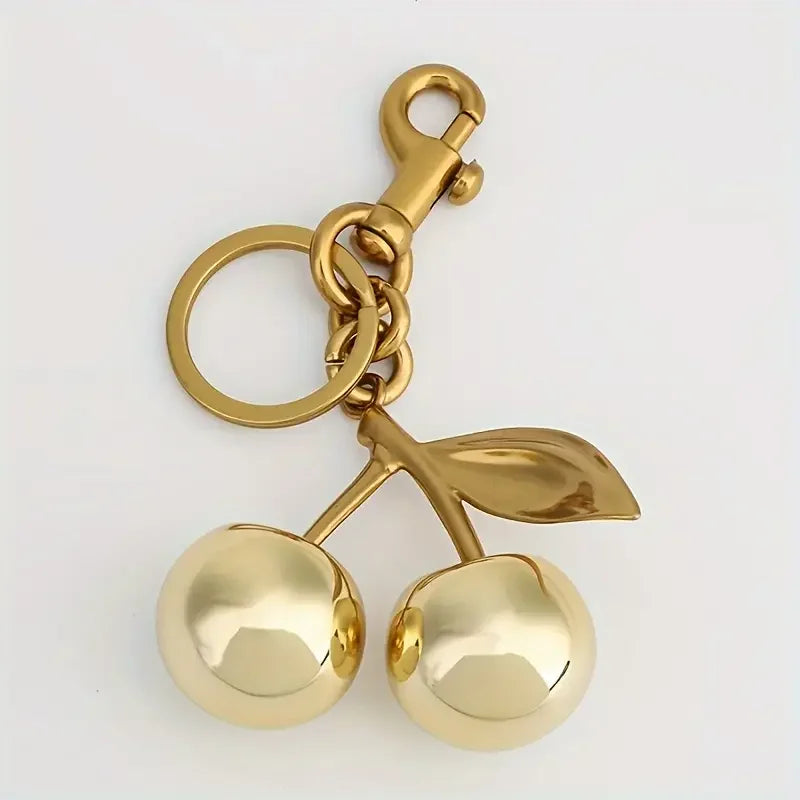 Golden Cherry Bag Charm - Shiny Resin & Metal Hand Bag Accessory