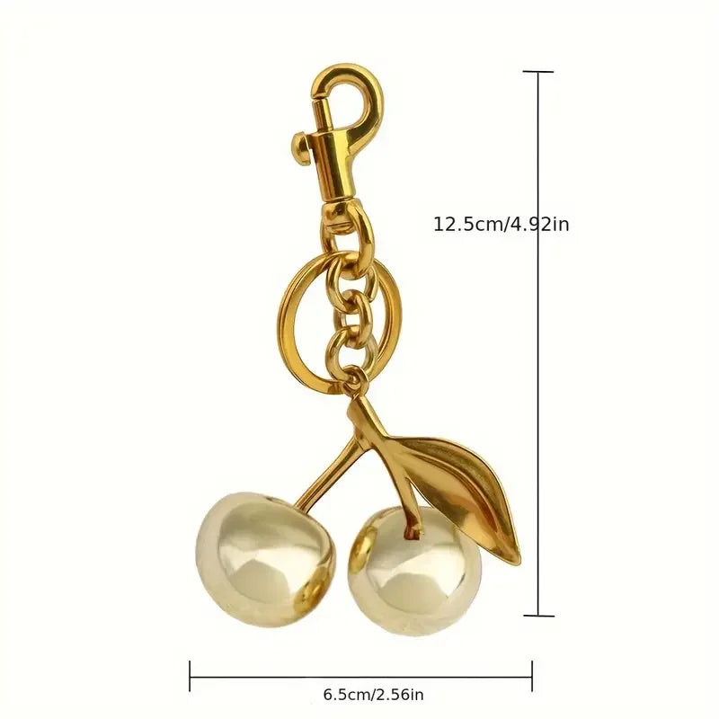 Golden Cherry Bag Charm - Shiny Resin & Metal Hand Bag Accessory