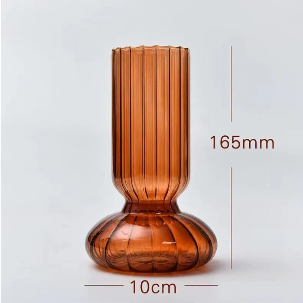 Nordic Striped Glass Vase, Retro Colorful Tabletop Vase for Home Decor