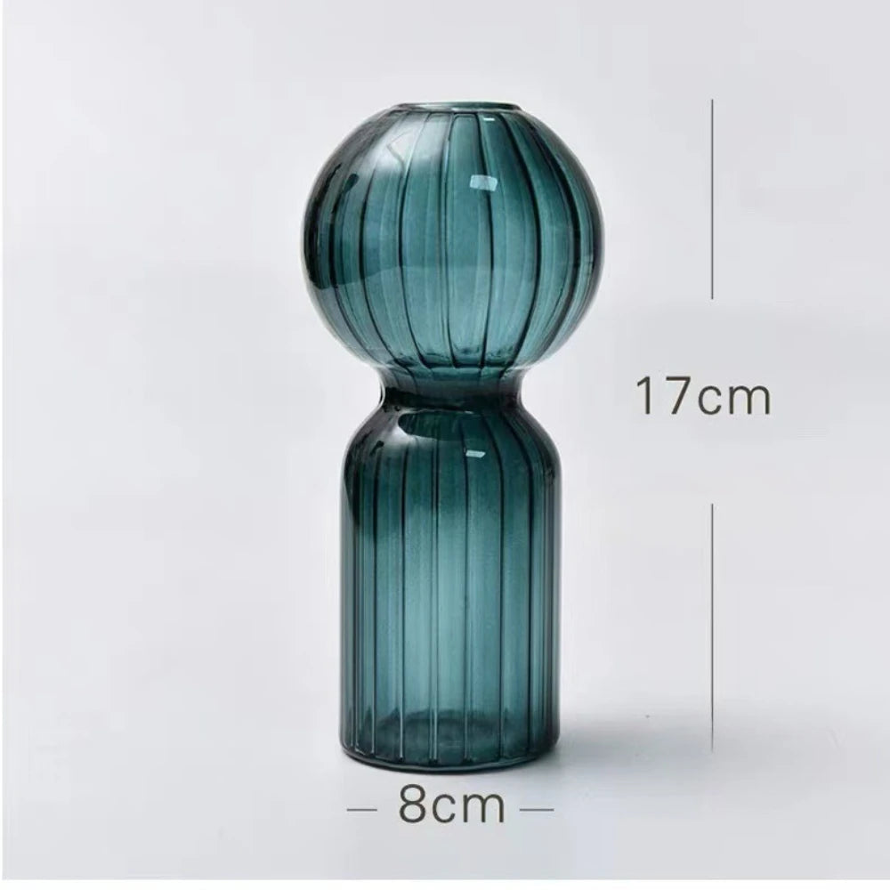 Nordic Striped Glass Vase, Retro Colorful Tabletop Vase for Home Decor