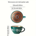Boho Ceramic Coffee Mug, 15 oz BPA Free Porcelain Breakfast Cup