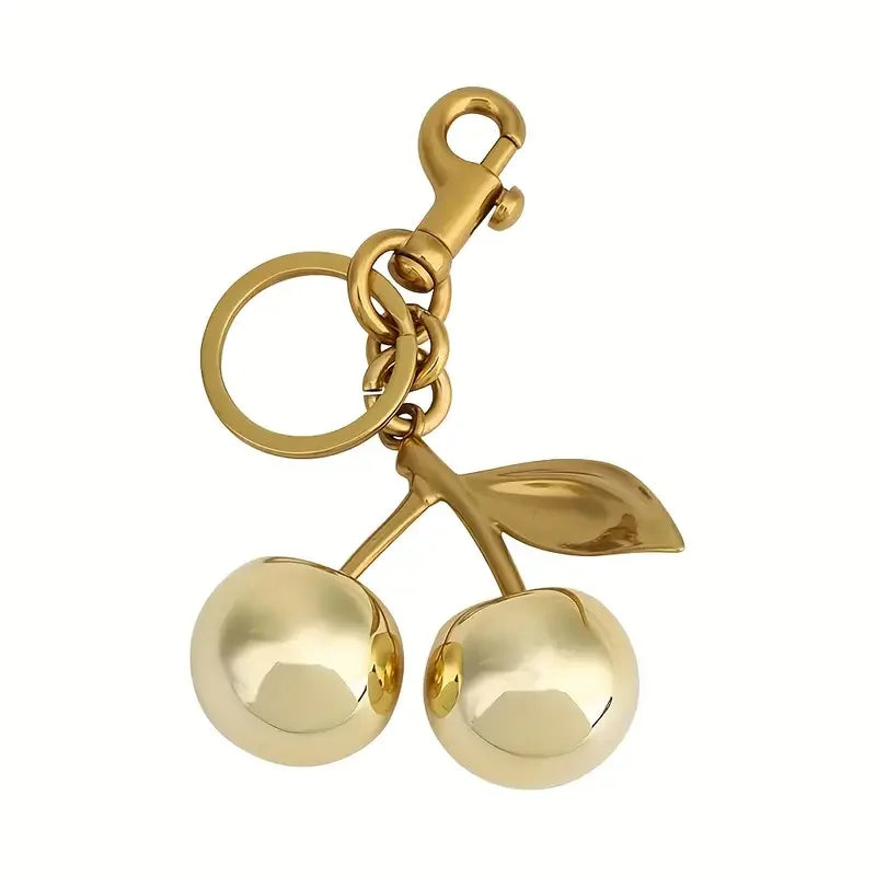 Golden Cherry Bag Charm - Shiny Resin & Metal Hand Bag Accessory