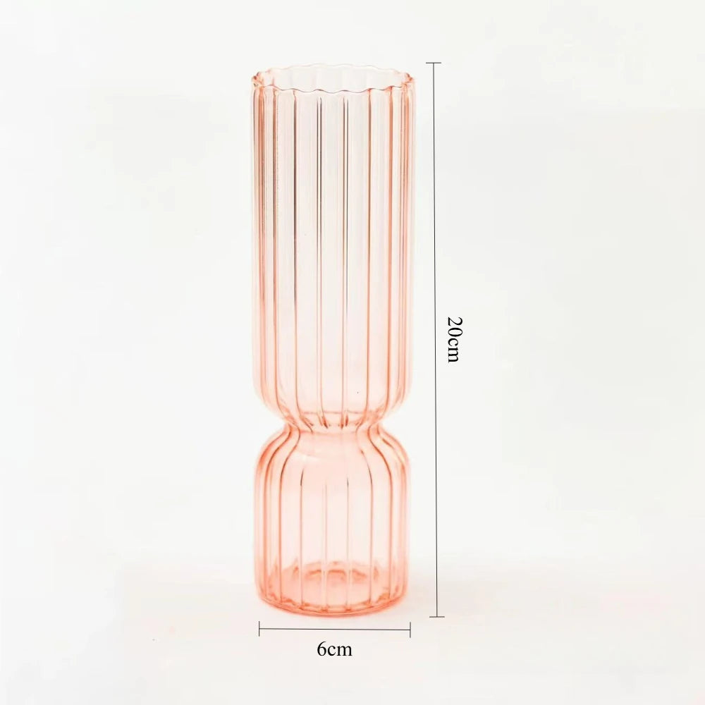 Nordic Striped Glass Vase, Retro Colorful Tabletop Vase for Home Decor