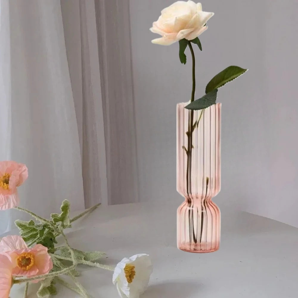Nordic Striped Glass Vase, Retro Colorful Tabletop Vase for Home Decor